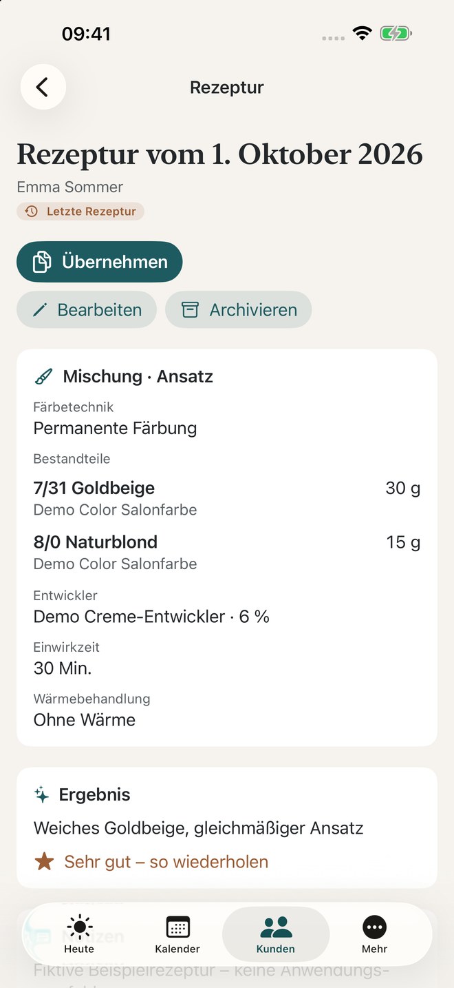 Deine Farbkartei – fiktive Demodaten