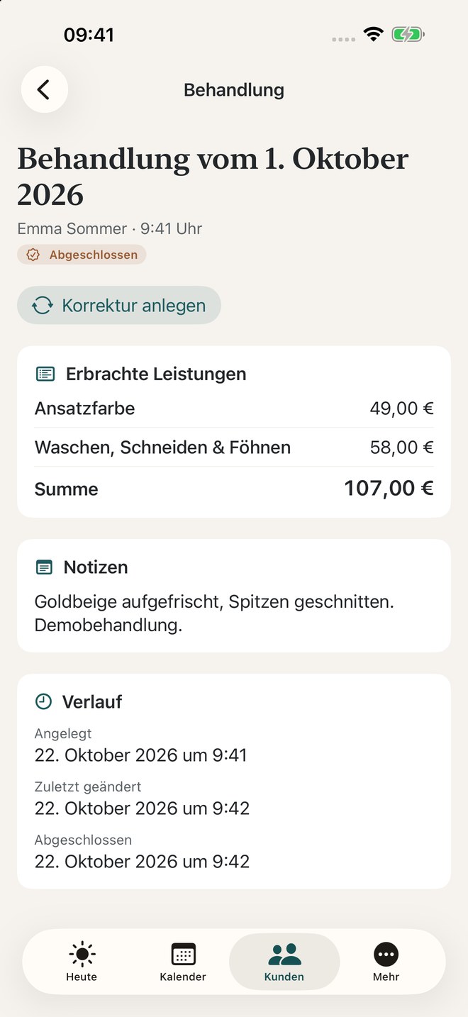 Behandlungen dokumentieren – fiktive Demodaten